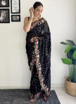 Georgette Black Daily Wear Embroidery Work Saree